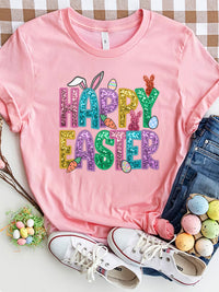 Easter T Shirt HAPPY EASTER Round Neck Short Sleeve T-Shirt Easter Gifts