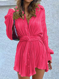 Tie Waist Button-Down Long Sleeve Dress