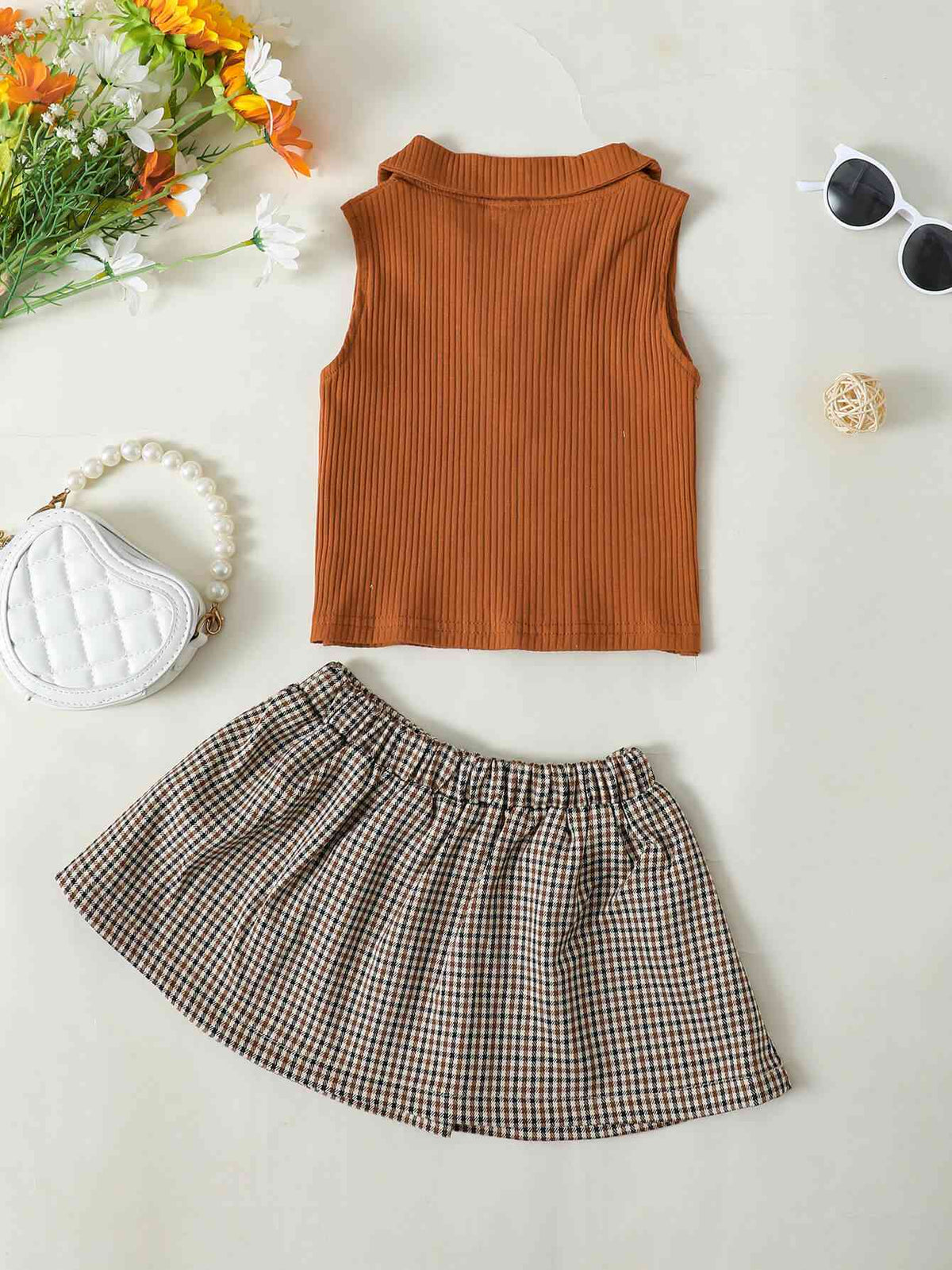 Girls Ribbed Sleeveless Top and Plaid Skirt Set Kids Fashion Baby Fashion Clothing