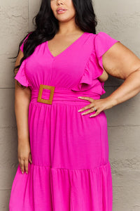 KESLEY Fancy Pink Plus Size Tiered Side Slit Maxi Dress