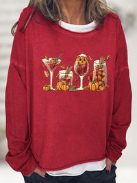 Round Neck Long Sleeve Full Size Graphic Halloween October Fall Season Pumpkin Spice Sweatshirt