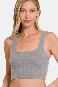 Yoga Top Nylon Fast Dry Zenana Ribbed Square Neck Cropped Tank