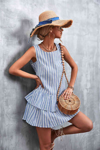 Striped Layered Sleeveless Casual Mini Dress New Womens Fashion Pinstripe Dress