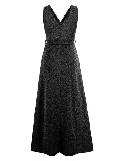 Event Elegant Slit Surplice Tie Waist Sleeveless Midi Maxi Dress