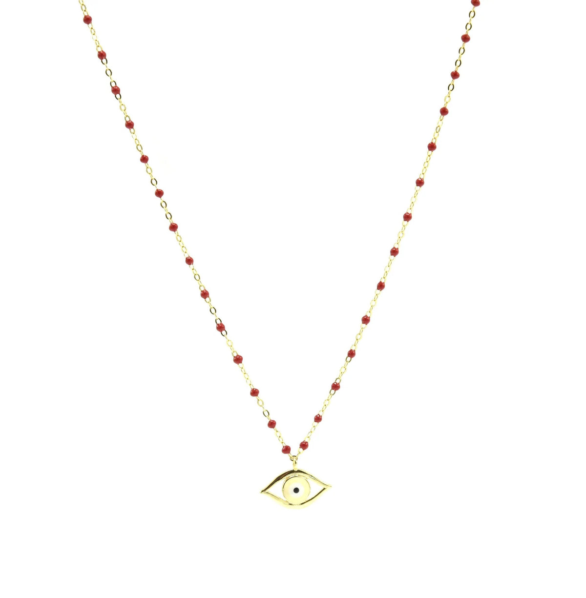 Evil Eye Enamel Eye Charm Bead Chain 14k Gold Plated .925 Sterling Silver Necklace