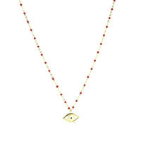 Evil Eye Enamel Eye Charm Bead Chain 14k Gold Plated .925 Sterling Silver Necklace