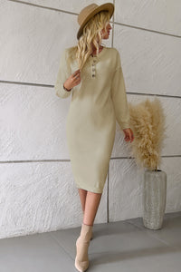 Buttoned Drop Shoulder Sweater Dress Casual Long Sleeve Dresses Loungewear