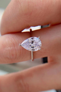 Pear Shape Silver Ring, Classic Teardrop 2 Carat Moissanite Ring