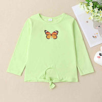 Girls Round Neck Butterfly Graphic Long Sleeve T-Shirt Kids Cotton Clothing and Gifts