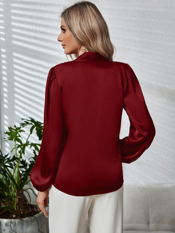 Tie Neck Long Puff Sleeve Blouse