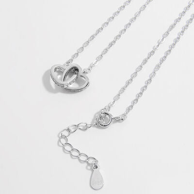 Interlock Heart Necklace 925 Sterling Silver Zirconia Double Heart Love Dainty Necklaces