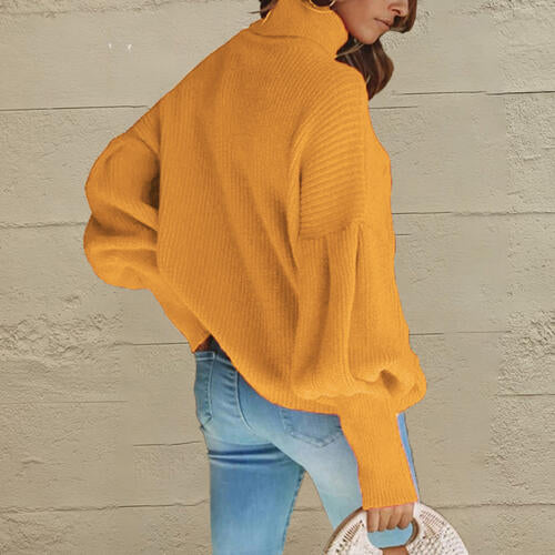 Turtleneck Lantern Sleeve Dropped Shoulder Puff Sleeve Fashion Sweater