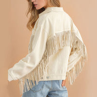 Fringe Denim Jacket Detail Dropped Shoulder Pink Shacket