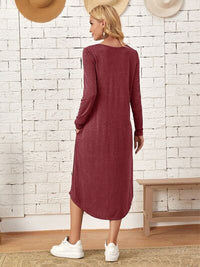 Women's Casual Maxi T-Shirt Dress With Pockets Loungewear Fashion Pocketed Round Neck Long Sleeve Tee Dress