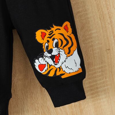 Tiger Long Sleeve Hoodie and Elastic Waist Pants Set Boy Fashion Kids Clothing