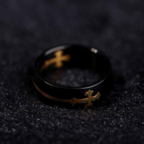 Cross Titanium Steel Black Mens Ring