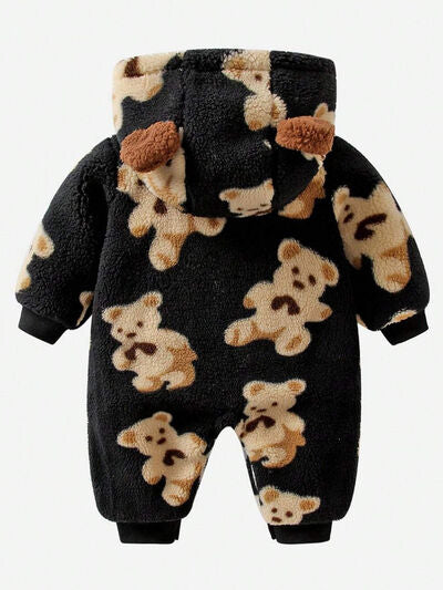 Baby Fuzzy Onesie Bear Zip Up Long Sleeve Hooded Jumpsuit Baby Clothing and gifts