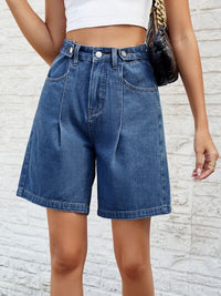 Women's High Waist Denim Shorts with Pockets, Ladies Skater Jorts, Bermuda Shorts Denim