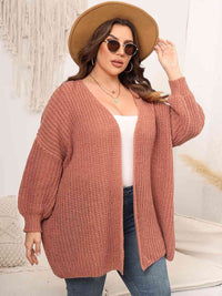 Plus Size Open Front Dropped Shoulder Knit Cardigan Fashion Sweater