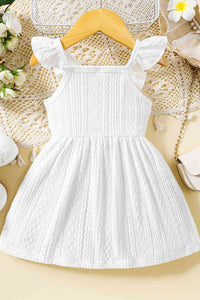 Baby Girl Decorative Button Ruffle Shoulder Textured Dress Baby Clothing