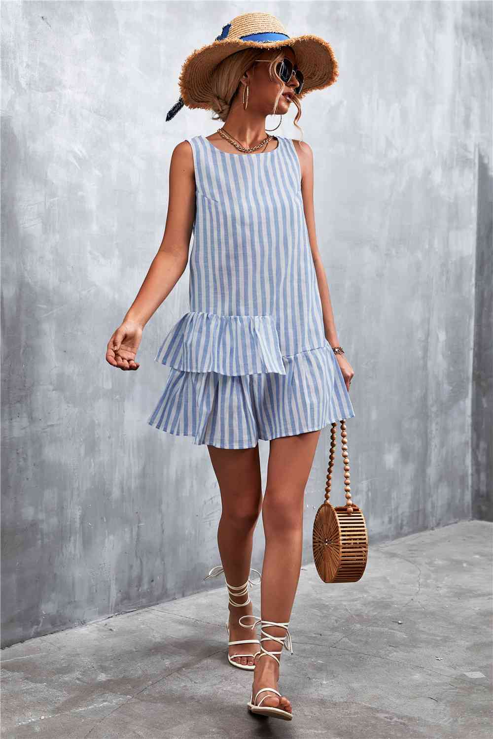 Striped Layered Sleeveless Casual Mini Dress New Womens Fashion Pinstripe Dress