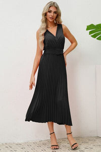 Women's Surplice Sleeveless Midi Pleated Dress