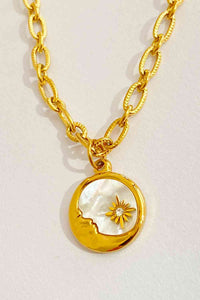 Sun and Moon Medallion Necklace 18K Gold Plated Round Pendant Stainless Steel Luxury Necklace