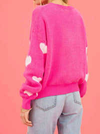 sweaters, round neck sweater, cute pink sweater, heart filled sweater