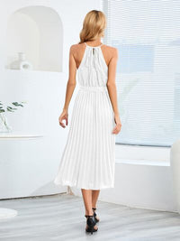 Pleated Spaghetti Strap Tie Waist Midi Dress New womens fashion Party dresses