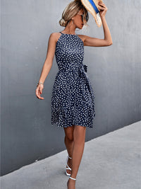 Layered Hem Tied Printed Sleeveless Dress