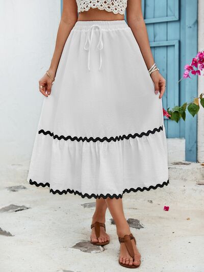 Tied Contrast Trim High Waist Midi Skirt