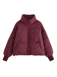 Women's Zip Up Puff Drawstring Winter Coat with Pockets Winter Fashion Outerwear