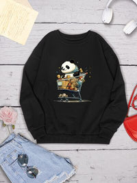 Women's Panda Fashion Sweater Round Neck Dropped Graphic Shoulder Sweatshirt and Gift