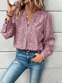 Ladies Long Sleeve Shirt Printed Notched Long Sleeve Blouse