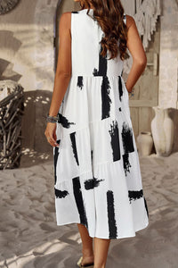 Womens Casual Holiday Vacation Dress Printed Sleeveless Midi Dress with Pocket Maxi dress