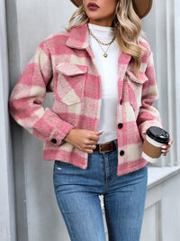 Plaid Button Up Dropped Shoulder Light Coat Jacket