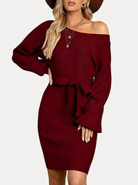 Sweater dress Tie Waist Long Sleeve Mini Dress