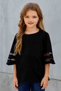 Girls Sheer Striped Flare Sleeve Tee Shirt Kid's Fashion