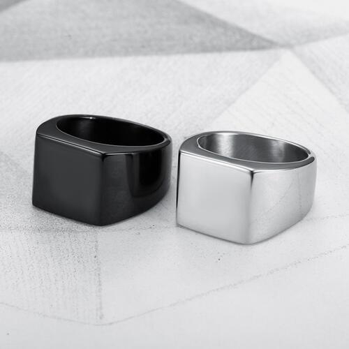 Signet Ring, Square Titanium Steel Ring, Unisex Mens Ring