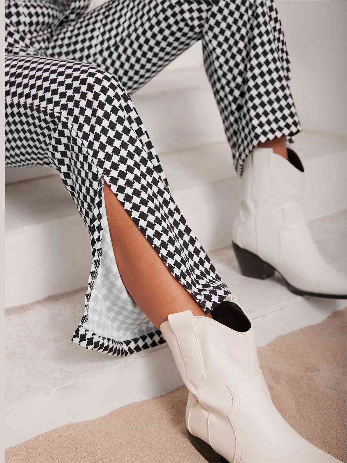 Womens Fashion Checkered Blazer & Slit Trouser Pants Set