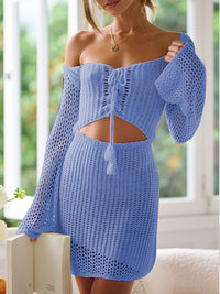 Swimsuit Cover Up Dress Cutout Lace-Up Long Sleeve Crochet Bikini Cover Up New Women's Fashion Summer dress