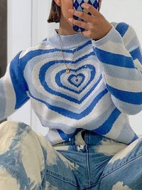 Heart Mock Neck Long Sleeve Fashion Sweater