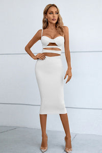 Womens Cutout Spaghetti Strap Bodycon Party Evening Midi Dress