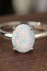 Opal Solitaire Ring, 925 Sterling Silver Oval Opal Dainty Ring