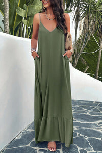 Backless Maxi Cami Dress with Pockets Holiday vacation Flowy Comfortable Loose Fit Dress