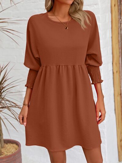 Round Neck Lantern Long Sleeve Casual Mini Dress