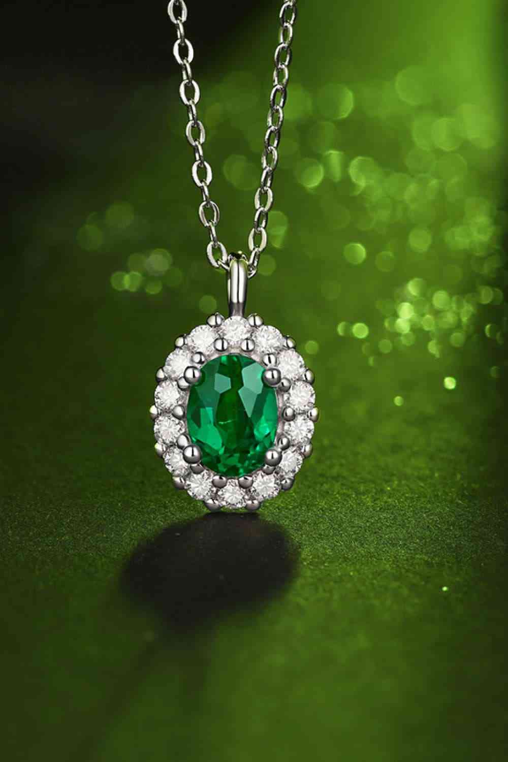 Vintage Style Emerald Necklace, 1.5 Carat Lab-Grown Emerald 925 Sterling Silver Necklace