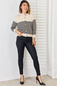 Striped Button Up Long Sleeve Cardigan Women's Fashion Open Sweater with Buttons