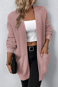 Rib-Knit Open Front Pocketed Cardigan