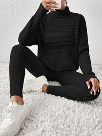 Womens Ribbed Turtleneck Top and Pants Set Loungewear Casual Fashion Sets